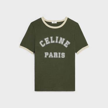 T-Shirt 70S Celine Paris - Green Kaki/Dark Beige