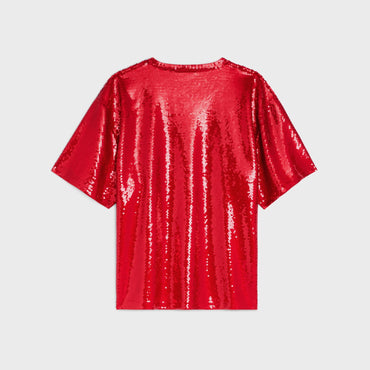Celine All Over Embroidered T-Shirt - Rouge Intense/Off White