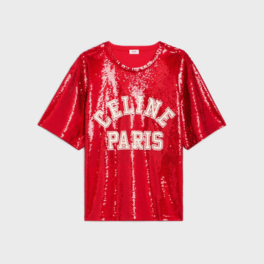T-Shirt Brodé All Over Celine Cotton Jersey - Rouge Intense / Off White