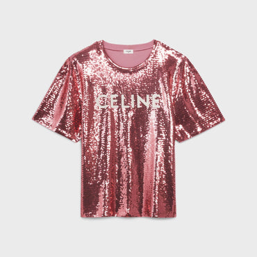 Celine Embroidered T-Shirt - Rose Malabar/Off White
