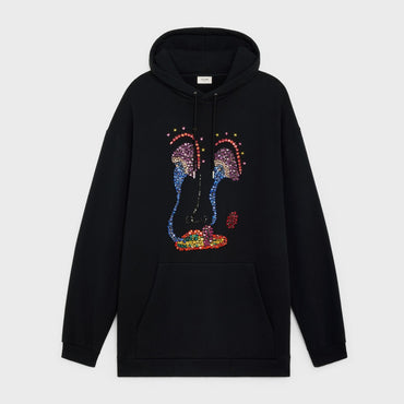 Hoodie Over Embroidery Face - Black