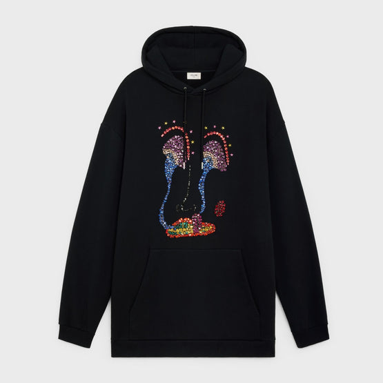 Men Hoodie Over Embroidery Face - Black