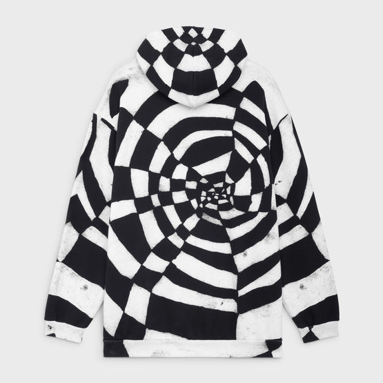 Men Oversized Spider Allover Hoodie - Ecru/Black