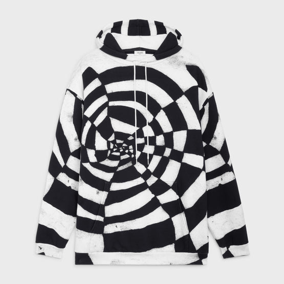 Men Oversized Spider Allover Hoodie - Ecru/Black