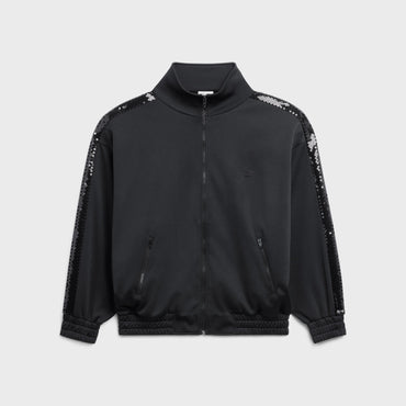 Embroidered Zip-Up Athletic Jacket - Black