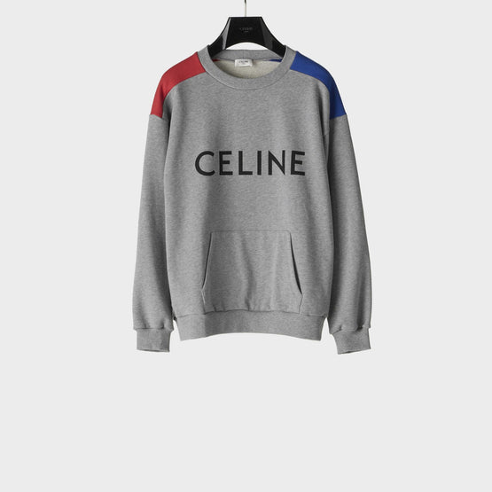 Men Celine Loose Insert Sweat-Shirt - Grey Melange/Red Intense/Blu