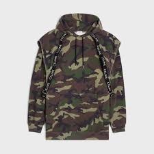Hoodie Bandes Celine Molleton Classique Camouflage - Kaki/ White/ Black