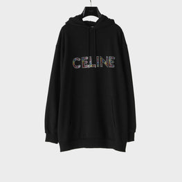 Men Celine Strass Loose Hoodie - Black/Multicolor