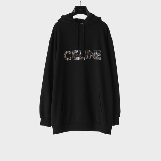 Men Celine Strass Loose Hoodie - Black/Multicolor