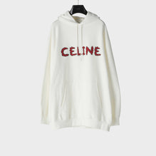 Men Celine Strass Loose Hoodie - Off White/Black/Red