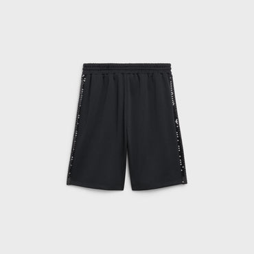 Bermuda Shorts Double-Face Jersey Droit Bandes Brodées - Black