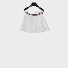 Triomphe Short Pleated Skirt - Off White/Blue/Red