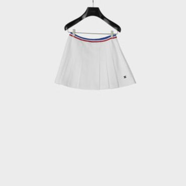 Triomphe Short Pleated Skirt - Off White/Blue/Red