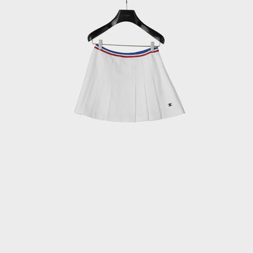 Triomphe Short Pleated Skirt - Off White/Blue/Red