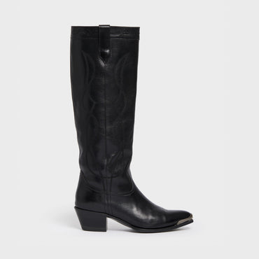 Western Boots High Boot W/ Metal Toe 50 Calfskin - Black