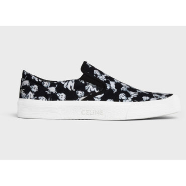 Celine Elliot Flat Slip On 5 "Brain 2020" Printed Canvas - Black / White