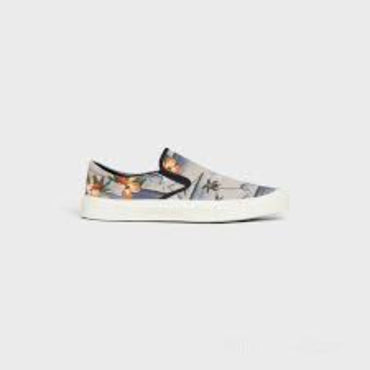 Celine Elliot Flat Slip On 5 Hawai Printed Canvas - Blue/Beige/Green