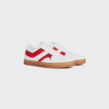 Low Lace-Up Sneaker - Optic White/Red/Beige