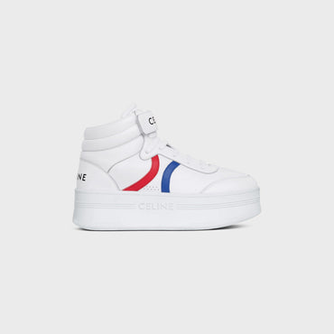 Block Sneakers Mid Lace-Up Sneaker W/ Scratch Calfskin - Optic White/Red/Blue