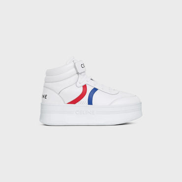 Block Sneakers Mid Lace-Up Sneaker W/ Scratch Calfskin - Optic White/Red/Blue