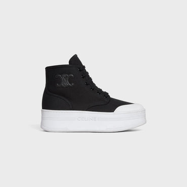 Celine Block Wedge Lace-Up Boot W/ Triomphe Canvas - Black