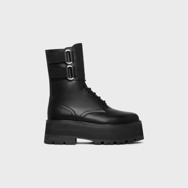 Celine Bulky Maxx Lace-Up Boot W/ Cuff 70 Shiny Bull - Black