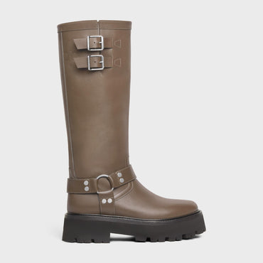 Celine Bulky Biker High Boot 45 Calfskin - Khaki/Silver