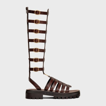 Clea Under The Knee Gladiator Sanda Calfskin - Vegetal Tanning - Dark Brown