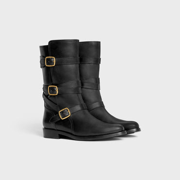 Celine Lyra Triple Buckle Biker Boot 20 Calfskin - Black