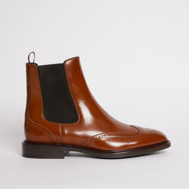 Celine Donavan Chelsea Boot W/ Brogues Polished Bull - Tan