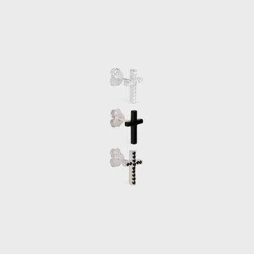 Celine Cross Set Of 3 Studs - Black/Crystal