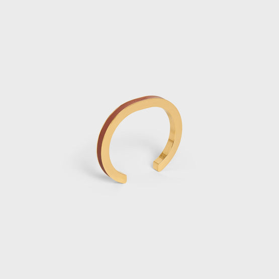 Women Simple Shapes Leather Cuff - Gold/Tan