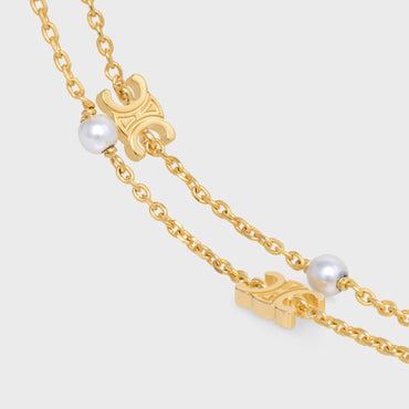 Les Perles Celine Double Pearl Bracelet Brass & Resin - Gold / Ivory
