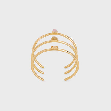 Triomphe Indie Set Of 3 Cuffs Brass& Quartz Rutile & Pink Qu - Gold / Quartz Rutile / Pink Qu