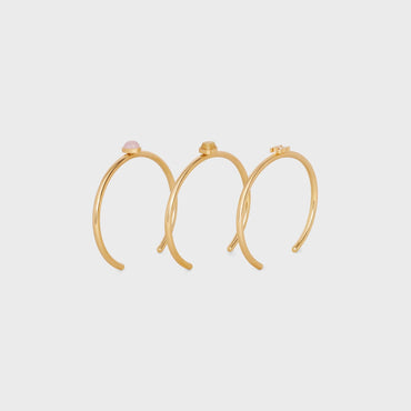 Indie Triumph Set Of 3 Cuffs - Gold/Quartz Rutile/Pink Qu