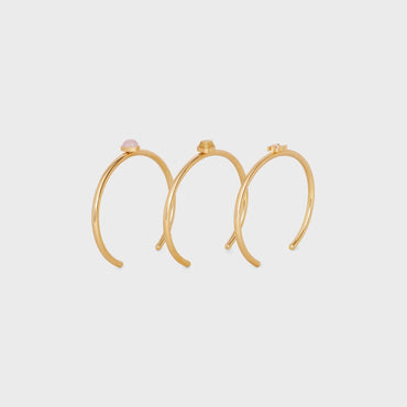 Triomphe Indie Set Of 3 Cuffs Brass& Quartz Rutile & Pink Qu - Gold / Quartz Rutile / Pink Qu