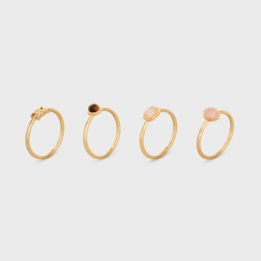 Indie Triumph Set Of 4 Rings - Gold & Multicolour
