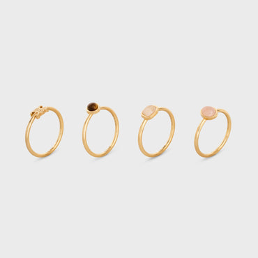 Indie Triumph Set Of 4 Rings - Gold & Multicolour