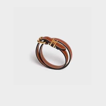 Les Cuirs Celine Double Bracelet Brass & Calfskin - Gold / Tan