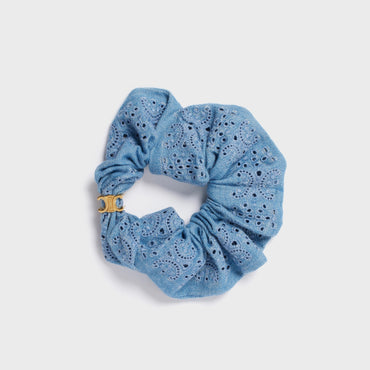 Scrunchy English Embroidery - Gold/Light Blue