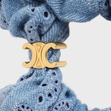 Scrunchy English Embroidery - Gold/Light Blue