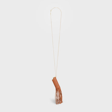 Celine Lighter Case Fringes Necklace - Tan/Gold