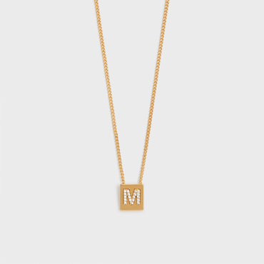 Alphabet M Strass Necklace - Gold
