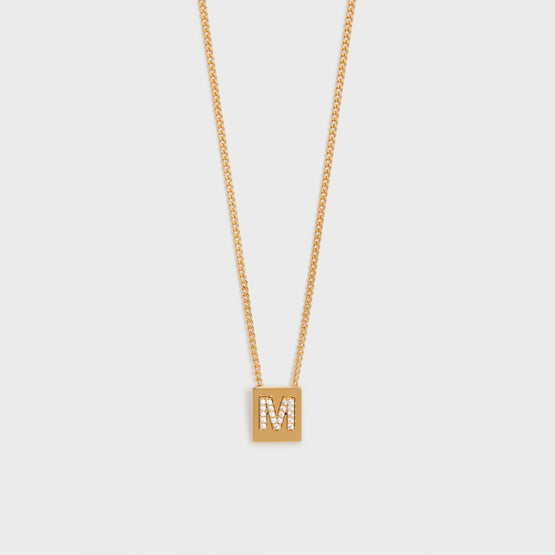 Women Alphabet M Strass Necklace - Gold