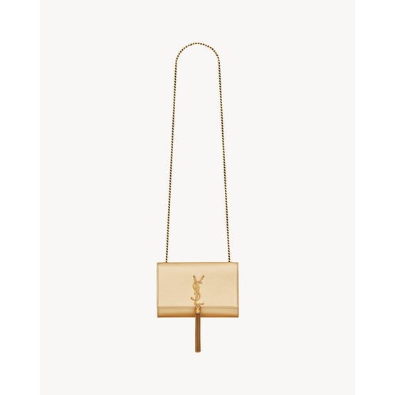 Small Kate Tassel Chain Bag In Chester Calf Lame - Oro