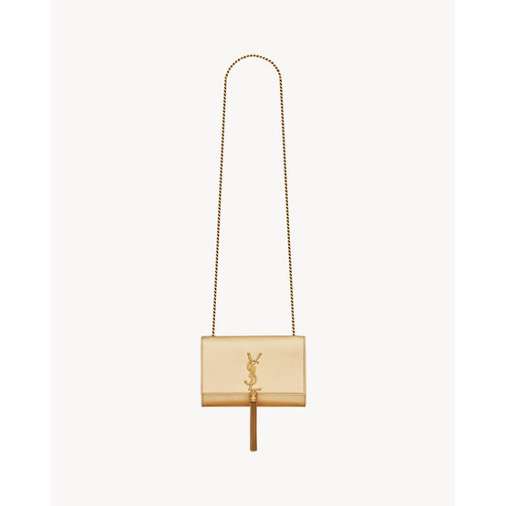 Small Kate Tassel Chain Bag In Chester Calf Lame - Oro