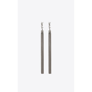YSL Chain Tassel Earrings - Argent Oxyde