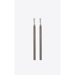 Loulou YSL Chain Tassel Earrings In Tin/Brass Metal - Argent Oxyde