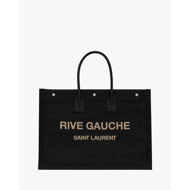 Large Rive Gauche Tote Bag - Nero/Natural Beige