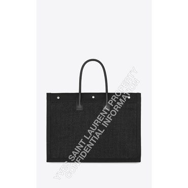 Large Rive Gauche Tote Bag - Nero/Natural Beige